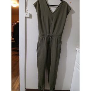 Patagonia medium Organic Cotton Olive Green Cutout Waist Jumpsuit Women's onesie
